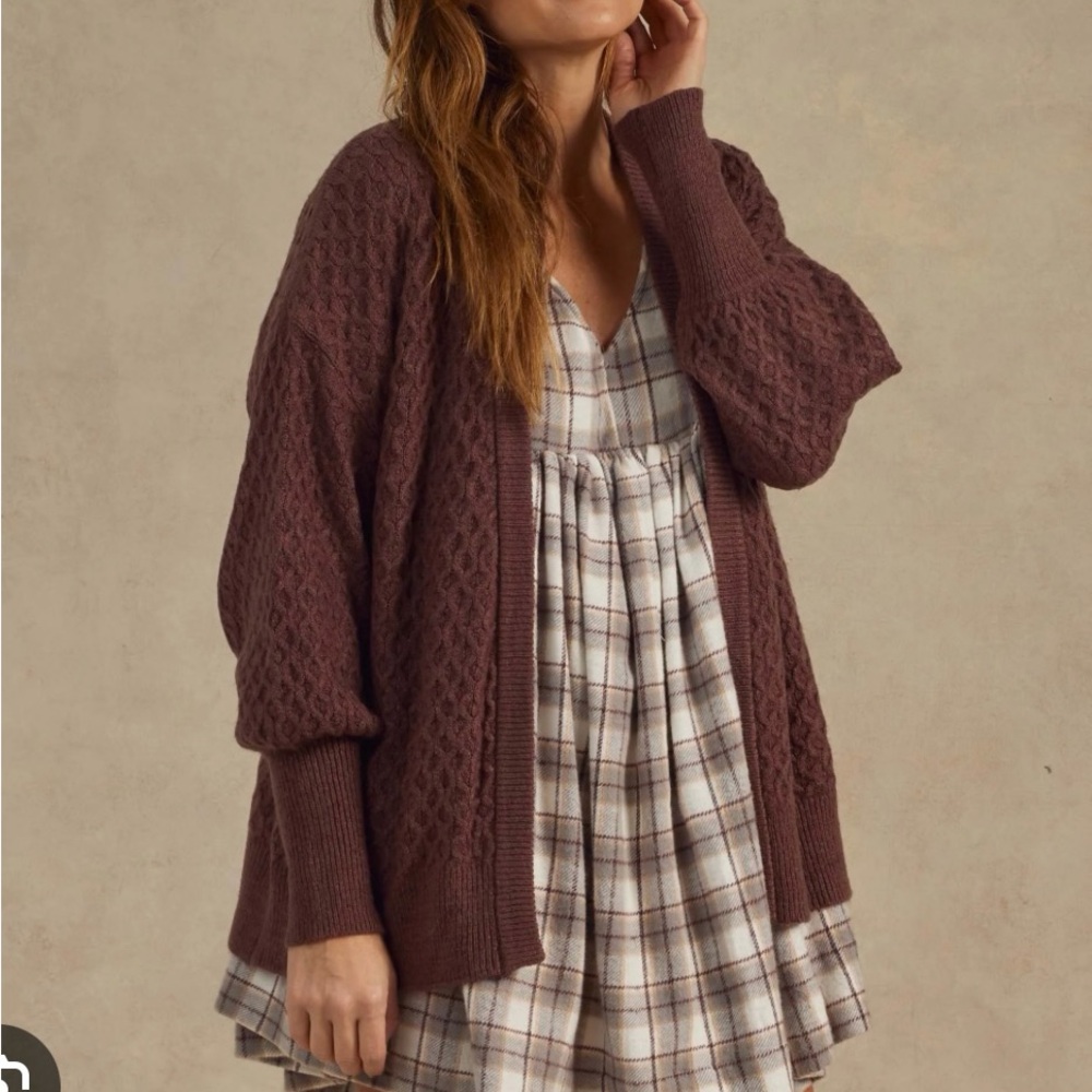 Gretel cardigan in plum. Matches rylee + cru set (see listing).